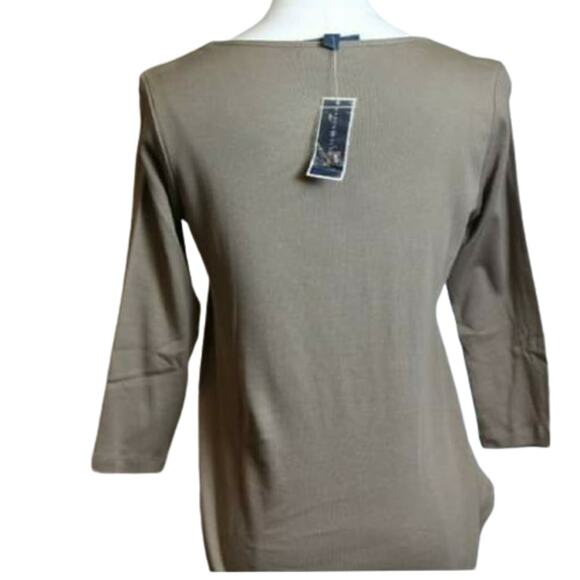 2 For $5 Sale NWT Karen Scott Brown Eyelet Lace Henley Top  XS - Picture 3 of 9